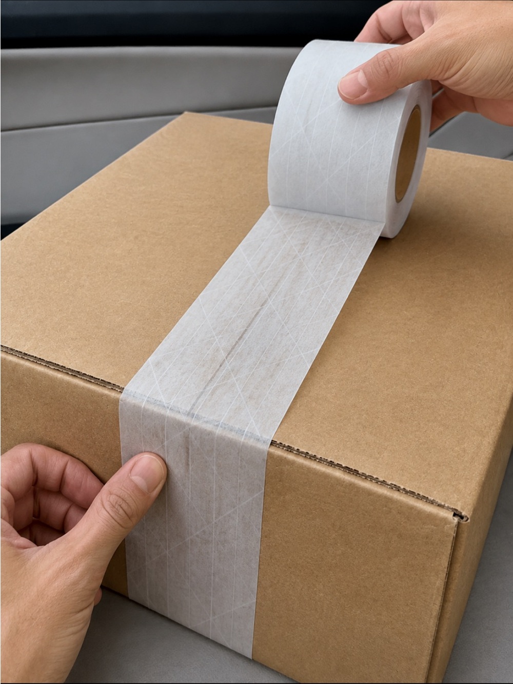 Central White Adhesive reinforced threaded Tape Roll for packaging - white only